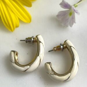 Gold and Cream Twisted Hoop Earrings - Women Jewelry